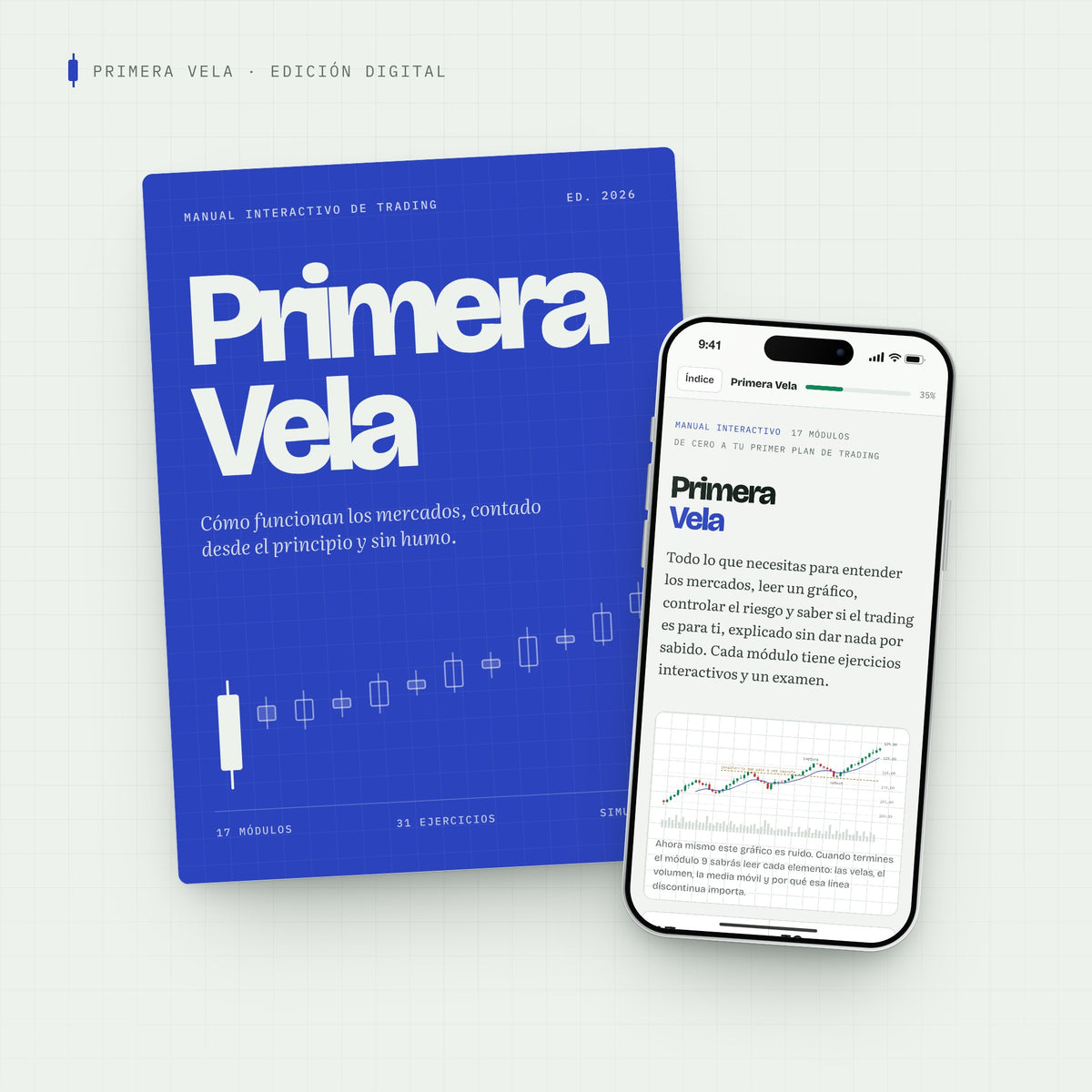 Portada de Primera Vela junto a un móvil con el manual abierto